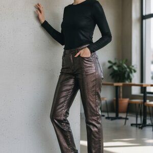 Chico's Shimmering Silver Straight Leg Pants Size 14P